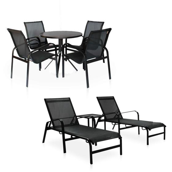 Imagem de Conjunto de Mesa Com 4 Cadeiras + 2 Espreguiçadeiras e Mesa de Centro - Preto