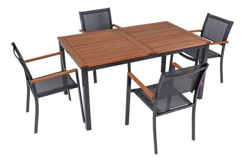 Imagem de Conjunto De Mesa Com 4 Cadeiras Alumínio Madeira - Deluxe