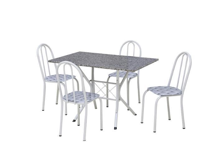 Imagem de Conjunto de Mesa com 4 Cadeiras Capitone BRUNA cromo Branco - Granito -  ARTEFAMOL 8637