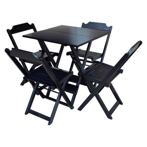 Imagem de Conjunto de Mesa com 4 Cadeiras de Madeira Dobravel 60x60 Ideal para Bar e Restaurante - Preto