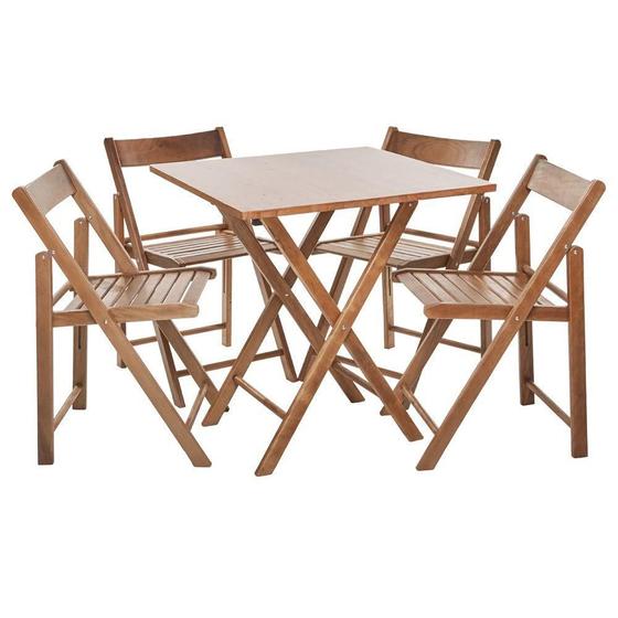 Imagem de Conjunto de Mesa com 4 Cadeiras de Madeira Dobrável Classic  Castanho