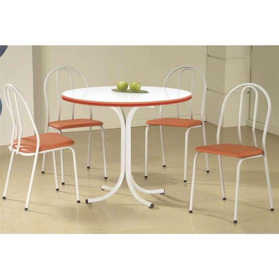 Imagem de Conjunto de Mesa com 4 Cadeiras Leila Branco e laranja