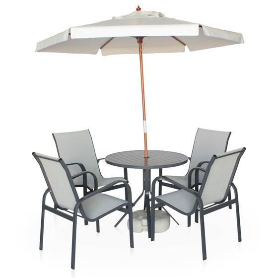 Imagem de Conjunto de Mesa Com 4 Cadeiras Linha Leve Com Ombrelone Grátis - Grafite/Café Com Leite