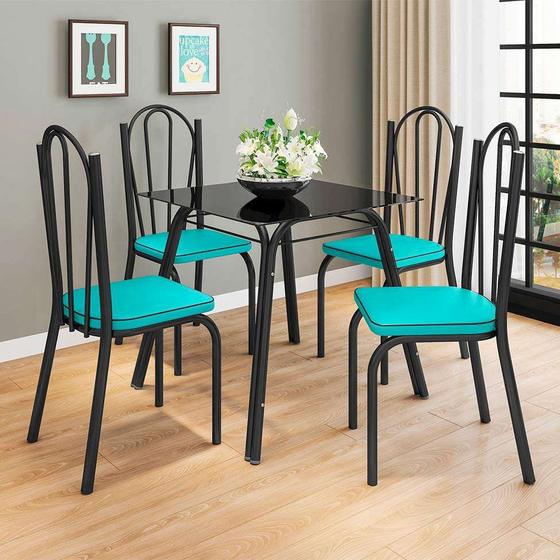Imagem de Conjunto de Mesa com 4 Cadeiras Lotus I Preto Fosco com Azul