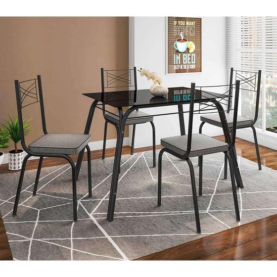 Conjunto de Mesa com 4 Cadeiras Lotus I Preto Fosco com Platina Menor preço em Conjunto de Mesa com 4 Cadeiras Lotus I Preto Fosco com Platina