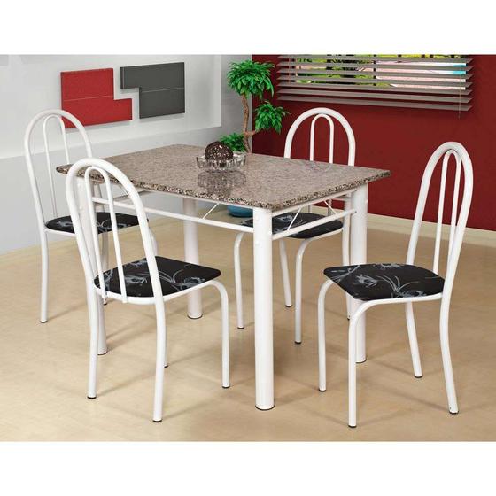 Imagem de Conjunto de Mesa com 4 Cadeiras Sara Branco e Preto Flor