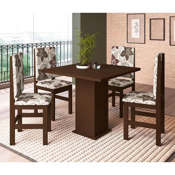 Imagem de Conjunto de Mesa com 4 Cadeiras Sirius Tabaco e Floral