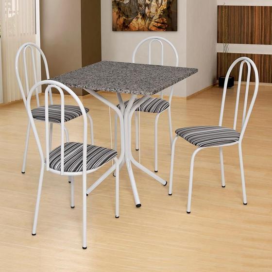 Imagem de Conjunto de Mesa com 4 Cadeiras Thais Branco, Listrado Branco e Preto