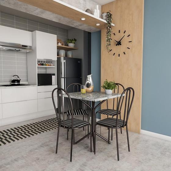 Imagem de Conjunto de Mesa com 4 Cadeiras Tuany Craqueado Preto Listrado Branco e Preto