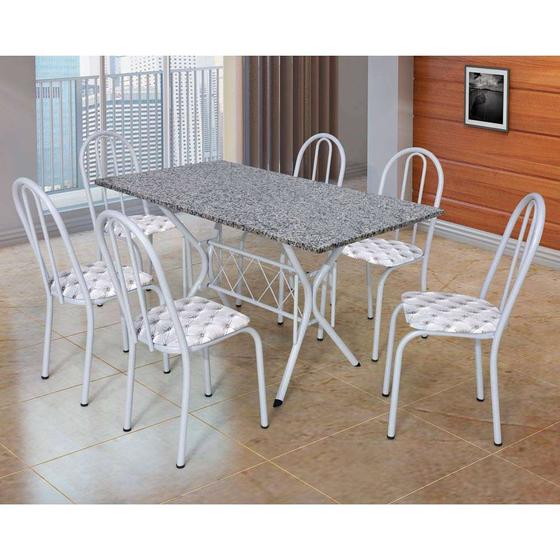 Imagem de Conjunto de Mesa com 6 Cadeiras Bruna Branco e Estampa Capitonê