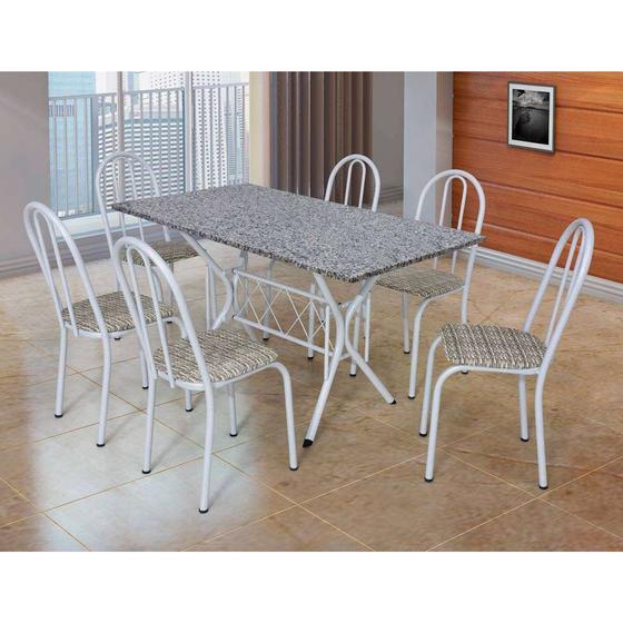 Imagem de Conjunto de Mesa com 6 Cadeiras Bruna Branco e Estampa Rattan I