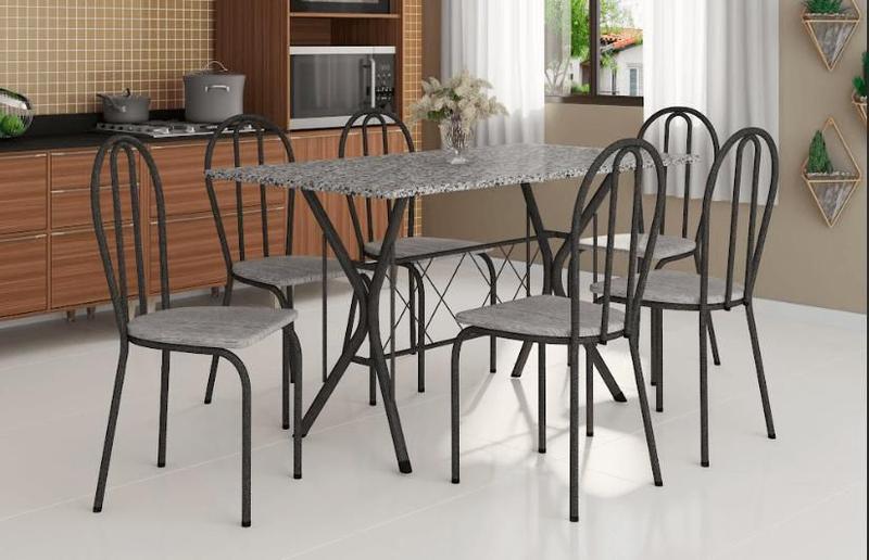 Imagem de Conjunto de Mesa com 6 Cadeiras Grafiato BRUNA cromo Preto - Granito -  ARTEFAMOL 6599
