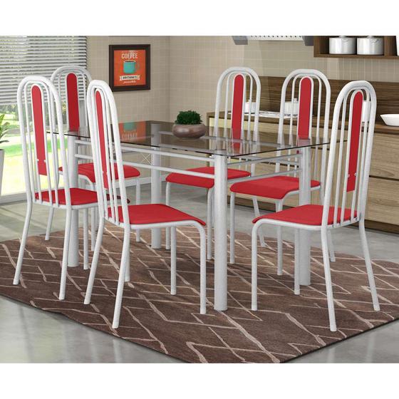 Imagem de Conjunto de Mesa com 6 Cadeiras Granada Branco, Prata e Vermelho VD