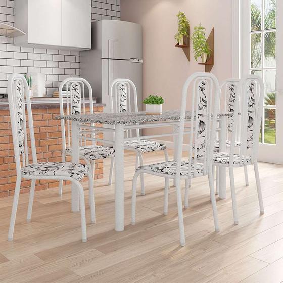 Imagem de Conjunto de Mesa com 6 Cadeiras Granada Prata e Branco Floral GR