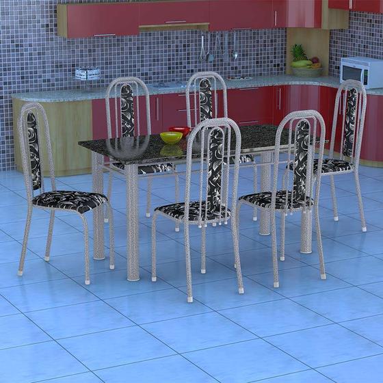 Imagem de Conjunto de Mesa com 6 Cadeiras Granada Prata e Preto Floral GR