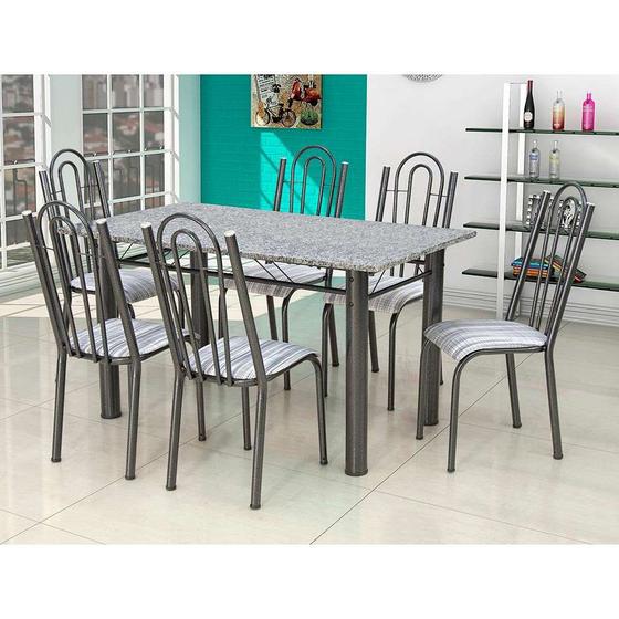 Conjunto de Mesa com 6 Cadeiras Luiza Preto e Listrado Menor preço em Conjunto de Mesa com 6 Cadeiras Luiza Preto e Listrado