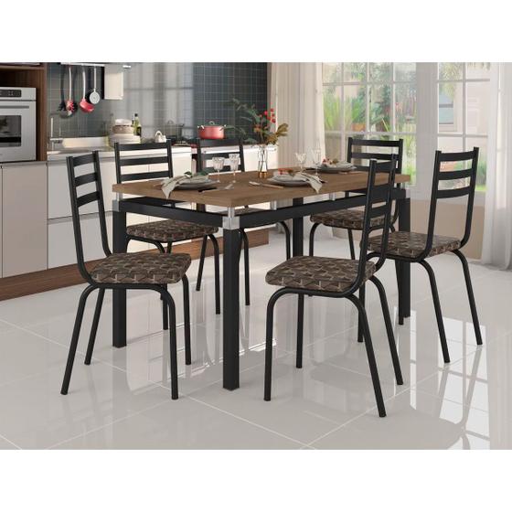 Imagem de Conjunto de Mesa Com 6 Cadeiras Malva Tampo BP 136cm Nature Preto Mosaico Artefamol