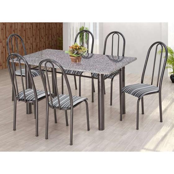 Imagem de Conjunto de Mesa com 6 Cadeiras Primavera II Preto e Listrado