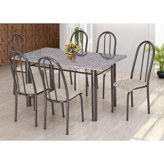 Imagem de Conjunto de Mesa com 6 Cadeiras Primavera Preto e Rattan