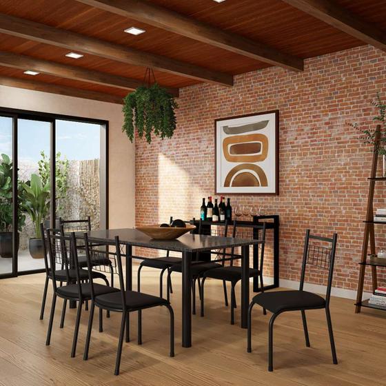 Conjunto de Mesa com 8 Cadeiras Alfama Preto Liso Menor preço em Conjunto de Mesa com 8 Cadeiras Alfama Preto Liso