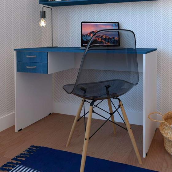Imagem de Conjunto de Mesa com Gaveteiro de Escritório Arvo Branco e Azul