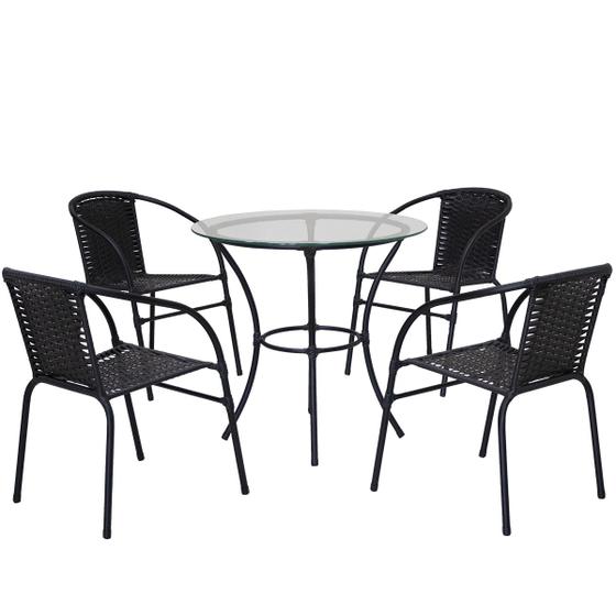 Imagem de Conjunto de Mesa com tampo 4 Cadeiras Happy Hour Empilhável Preta