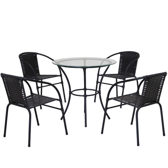 Imagem de Conjunto de Mesa com tampo 4 Cadeiras Happy Hour Varanda Área Sacada Edícula Empilhável Preta
