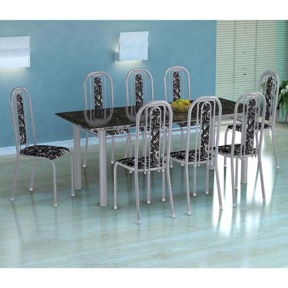 Imagem de Conjunto de Mesa Cordoba com 8 Cadeiras Granada Branco Prata e Preto Floral