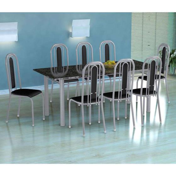 Conjunto de Mesa Cordoba com 8 Cadeiras Granada Branco Prata e Preto Liso Menor preço em Conjunto de Mesa Cordoba com 8 Cadeiras Granada Branco Prata e Preto Liso