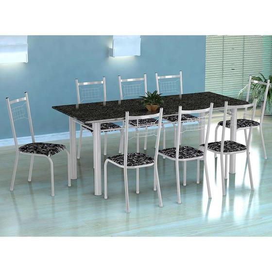 Imagem de Conjunto de Mesa Cordoba com 8 Cadeiras Lisboa Branco e Preto Floral