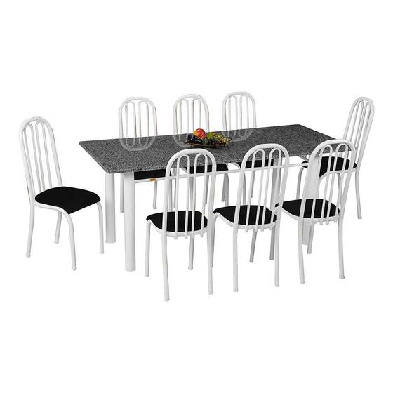Imagem de Conjunto de Mesa Córdoba com 8 Cadeiras Sevilha Branco Liso e Preto