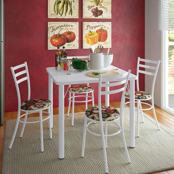 Imagem de Conjunto de Mesa de Cozinha com 4 Lugares Luca Branco e Colorido