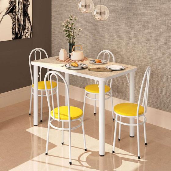 Imagem de Conjunto de Mesa de Cozinha com 4 Lugares Roma Branco e Amarelo