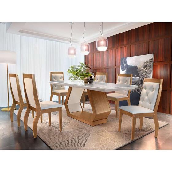 Conjunto de Mesa para Sala de Jantar Ana com 8 Cadeiras Alice-Cimol -  Savana / Offwhite / Joli no Shoptime