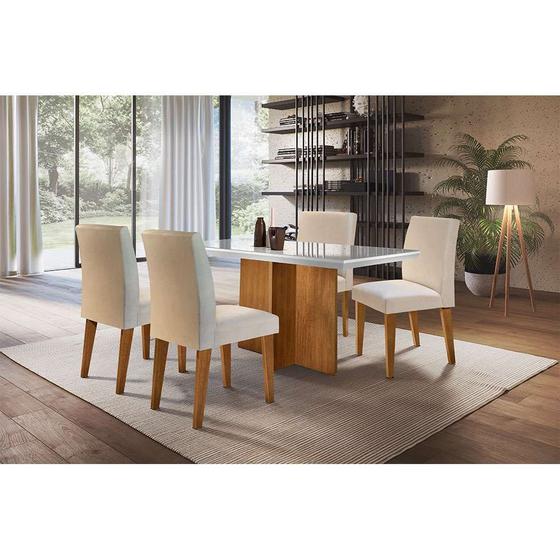 Conjunto de Mesa de Jantar Berlim II com Tampo de Vidro Off White e 4 Cadeiras Grécia Veludo Creme é ruim? Conjunto de Mesa de Jantar Berlim II com Tampo de Vidro Off White e 4 Cadeiras Grécia Veludo Creme é boa?