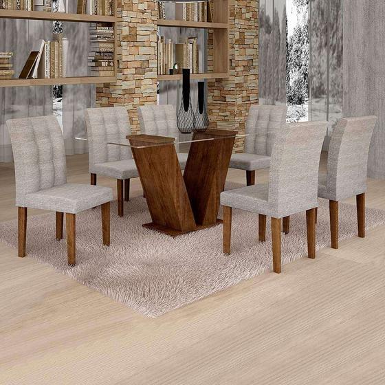 Imagem de Conjunto de Mesa de Jantar Classic com 6 Cadeiras Vitória Suede Chocolate e Cinza
