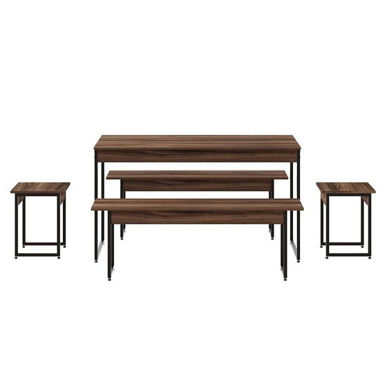 Imagem de Conjunto de Mesa de Jantar com 2 Bancos e 2 Banquetas Studio Nogal e Preto