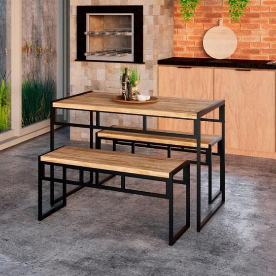 Imagem de Conjunto de Mesa de Jantar com 2 Bancos Wooden Carvalho e Preto