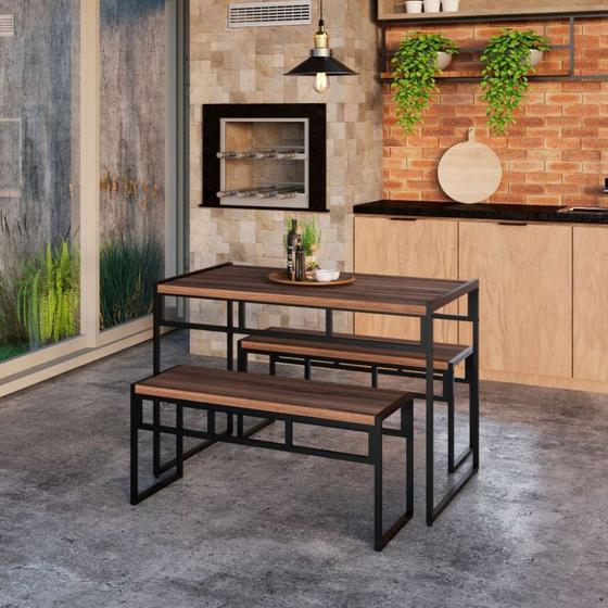 Imagem de Conjunto de Mesa de Jantar com 2 Bancos Wooden Nogal e Preto