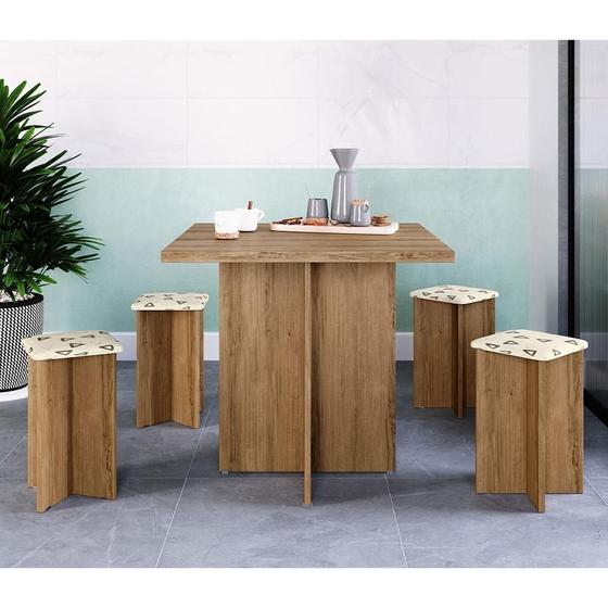 Imagem de Conjunto de Mesa de Jantar com 4 Bancos Estofados Verona Napa Madeirado e Bege