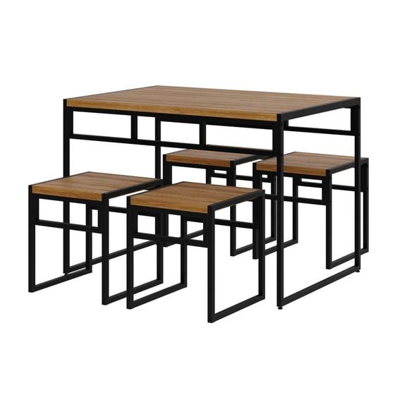Imagem de Conjunto de Mesa de Jantar com 4 Bancos Wooden Mel e Preto