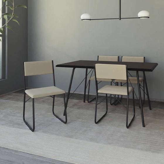 Imagem de Conjunto de Mesa de Jantar com 4 Cadeiras Angra Suede Bege e Preto 137 cm