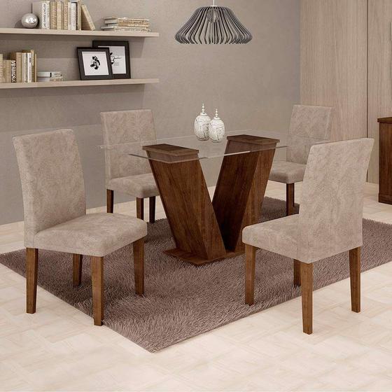 Imagem de Conjunto de Mesa de Jantar com 4 Cadeiras Classic Veludo Chocolate