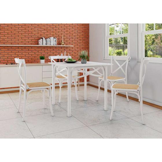 Imagem de Conjunto de Mesa de Jantar com 4 Cadeiras e Tampo de Madeira Katrina Branco