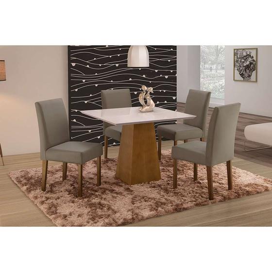 Imagem de Conjunto de Mesa de Jantar com 4 Cadeiras e Tampo de Madeira Maciça Turquia I Suede Cinza e Off White