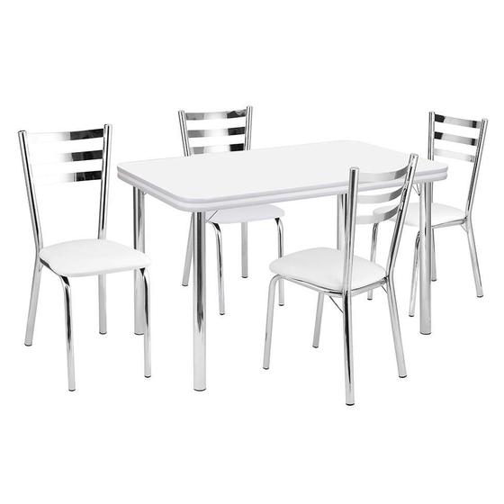 Imagem de Conjunto de Mesa de Jantar com 4 Cadeiras Gisele Branco e Cromado