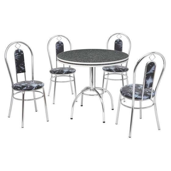 Imagem de Conjunto de Mesa de Jantar com 4 Cadeiras Leandra Preto e Cromado