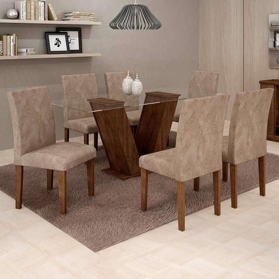 Imagem de Conjunto de Mesa de Jantar com 6 Cadeiras Classic Veludo Chocolate