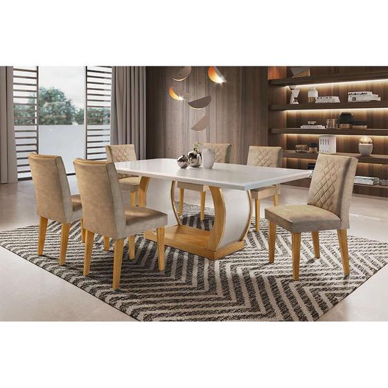 Imagem de Conjunto de Mesa de Jantar com 6 Cadeiras Estofadas Maia Animalle Off White e Chocolate