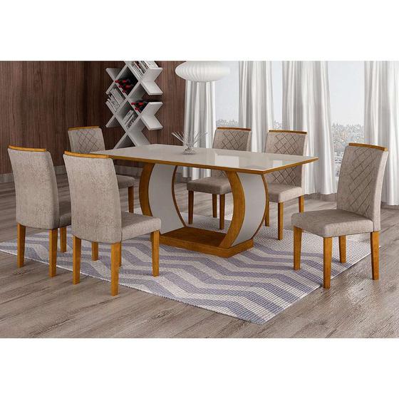 Imagem de Conjunto de Mesa de Jantar com 6 Cadeiras Maia I Suede Amassado Imbuia e Chocolate